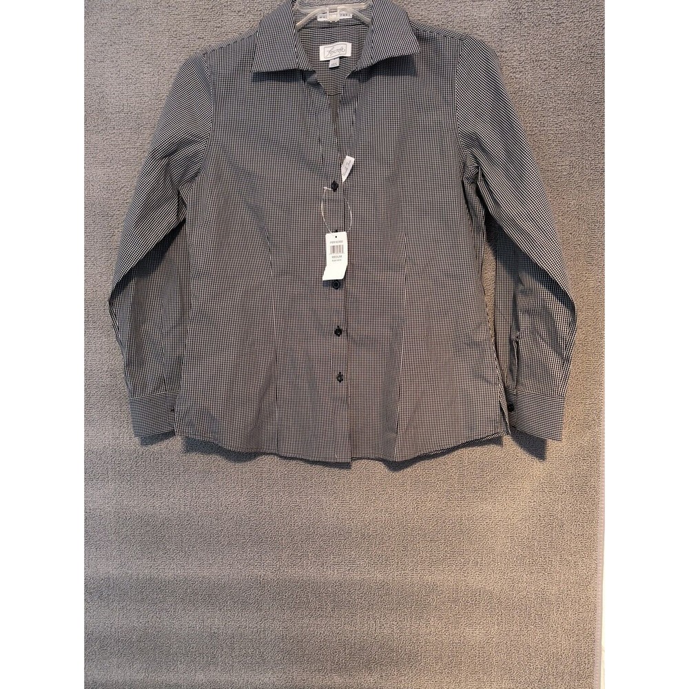 Foxcroft Plaid Shirt Women's Medium Black Wrinkle Free New 1681
